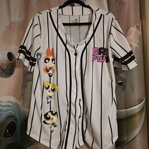 Cartoon Network Black and White Striped Jersey with Powerpuff Girls